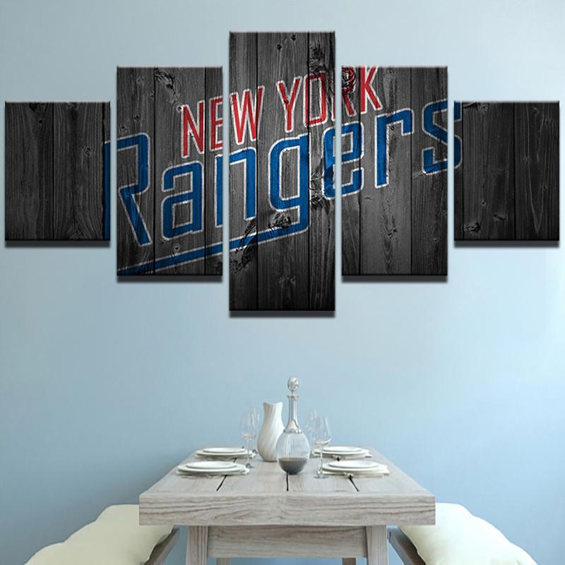 New York Rangers Ice Hockey Nhl Wood - Sport 5 Panel Canvas Art Wall Decor New York Rangers Ice Hockey Nhl Wood - Sport 5 Panel Canvas Art Wall Decor