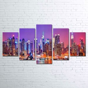 New York Skyline - Landscape 5 Panel Canvas Art Wall Decor