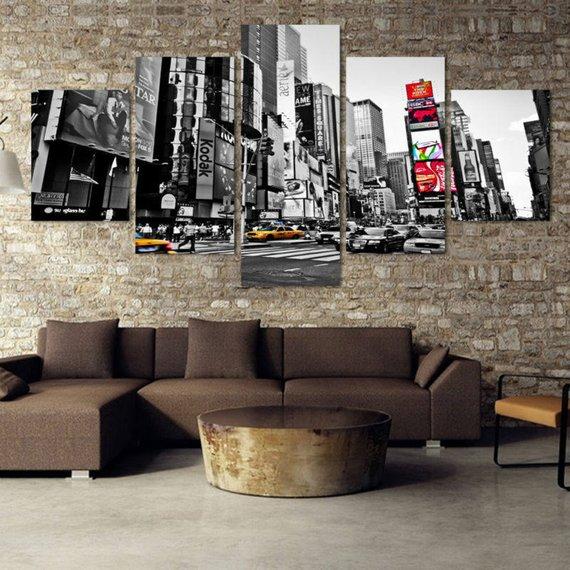 New York Yellow Taxi - Nature 5 Panel Canvas Art Wall Decor New York Yellow Taxi - Nature 5 Panel Canvas Art Wall Decor