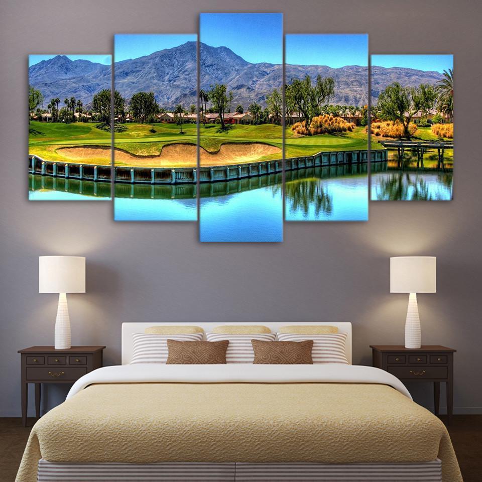 Nice Golf Course By Mountain Golf - Nature 5 Panel Canvas Art Wall Decor Nice Golf Course By Mountain Golf - Nature 5 Panel Canvas Art Wall Decor
