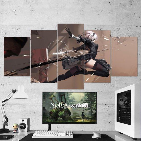 Nier Automata Yorha 2B 04 - Gaming 5 Panel Canvas Art Wall Decor Nier Automata Yorha 2B 04 - Gaming 5 Panel Canvas Art Wall Decor