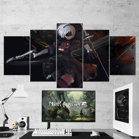 Nier Automata Yorha 2B 05 - Gaming 5 Panel Canvas Art Wall Decor Nier Automata Yorha 2B 05 - Gaming 5 Panel Canvas Art Wall Decor