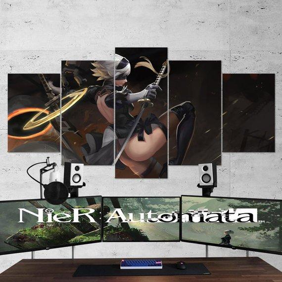 Nier Automata Yorha 2B Katana 01 - Gaming 5 Panel Canvas Art Wall Decor Nier Automata Yorha 2B Katana 01 - Gaming 5 Panel Canvas Art Wall Decor