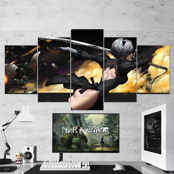 Nier Automata Yorha 2B Katana 02 - Gaming 5 Panel Canvas Art Wall Decor Nier Automata Yorha 2B Katana 02 - Gaming 5 Panel Canvas Art Wall Decor