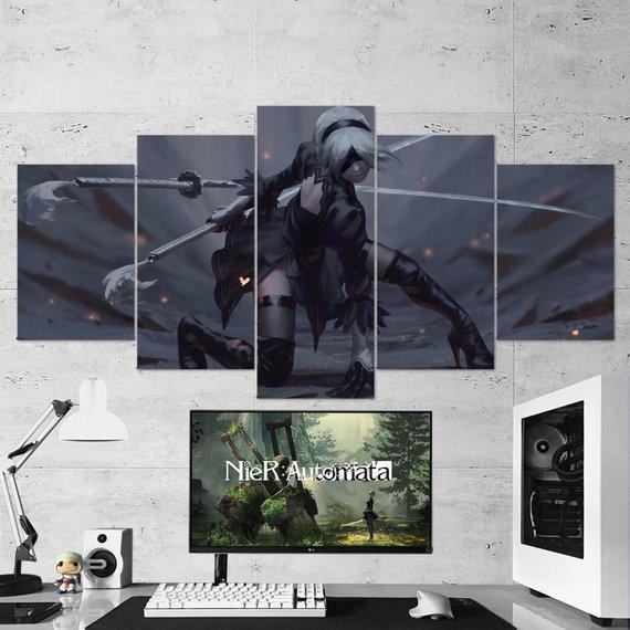 Nier Automata Yorha 2B Katana 03 - Gaming 5 Panel Canvas Art Wall Decor Nier Automata Yorha 2B Katana 03 - Gaming 5 Panel Canvas Art Wall Decor