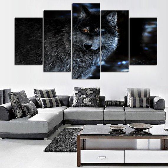 Night Wolf 2 - Animal 5 Panel Canvas Art Wall Decor Night Wolf 2 - Animal 5 Panel Canvas Art Wall Decor
