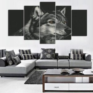 Night Wolf 5 - Animal 5 Panel Canvas Art Wall Decor