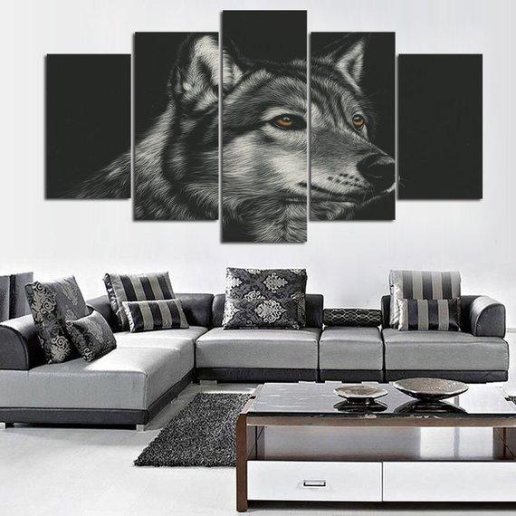 Night Wolf 5 - Animal 5 Panel Canvas Art Wall Decor Night Wolf 5 - Animal 5 Panel Canvas Art Wall Decor