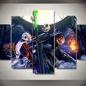 Nightmare Before Christmas Jack Skellington 3 - Cartoon 5 Panel Canvas Art Wall Decor