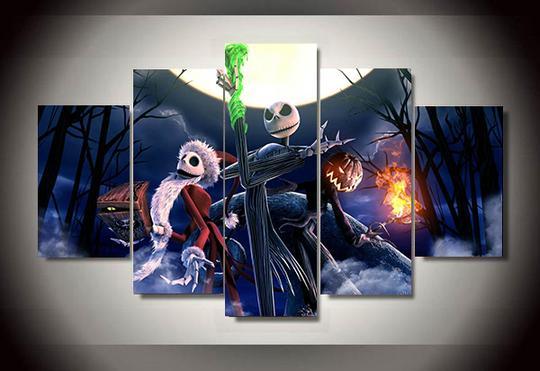 Nightmare Before Christmas Jack Skellington 3 - Cartoon 5 Panel Canvas Art Wall Decor Nightmare Before Christmas Jack Skellington 3 - Cartoon 5 Panel Canvas Art Wall Decor