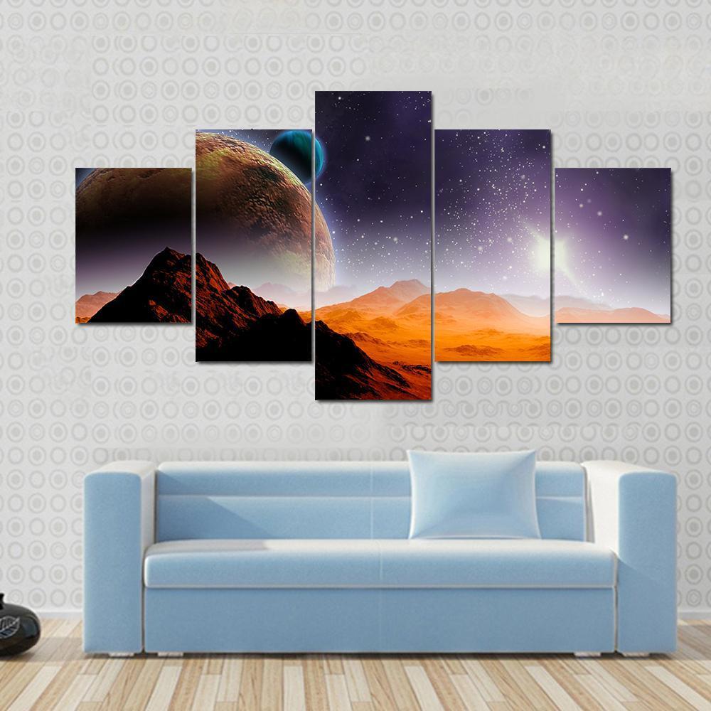 Non Habitable Planetary System In Deep Space - Nature 5 Panel Canvas Art Wall Decor Non Habitable Planetary System In Deep Space - Nature 5 Panel Canvas Art Wall Decor