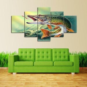 Northern Pike 01 - Fishing 5 Panel Canvas Art Wall Decor