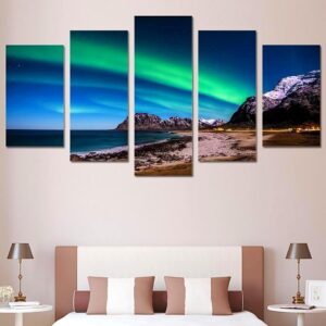 Nothern Light Aurora - Space Universe 5 Panel Canvas Art Wall Decor