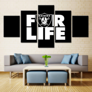 Oakland Raiders Head Portrait Fr Life - Abnstract 5 Panel Canvas Art Wall Decor