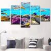Ocean Color Fish 1 - Animal 5 Panel Canvas Art Wall Decor