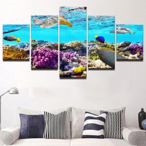 Ocean Color Fish 1 - Animal 5 Panel Canvas Art Wall Decor