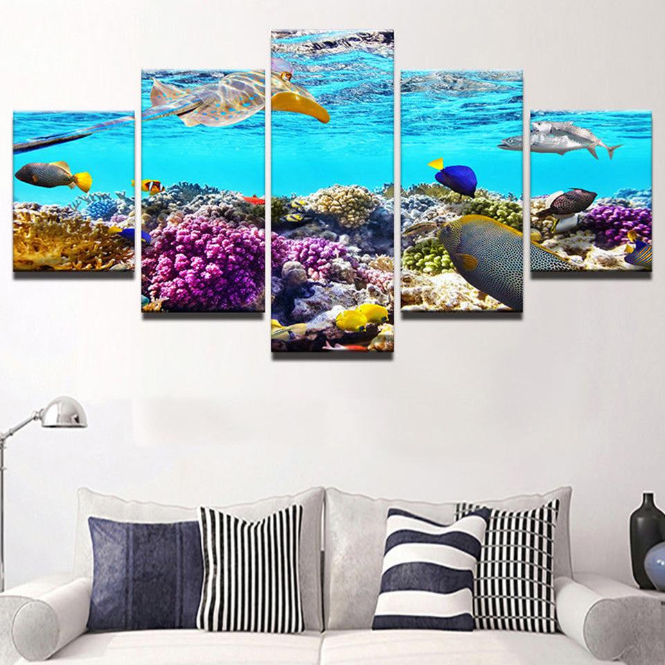 Ocean Color Fish 1 - Animal 5 Panel Canvas Art Wall Decor Ocean Color Fish 1 - Animal 5 Panel Canvas Art Wall Decor