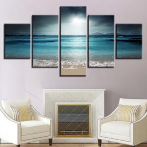 Ocean Wave In Sunset - Nature 5 Panel Canvas Art Wall Decor