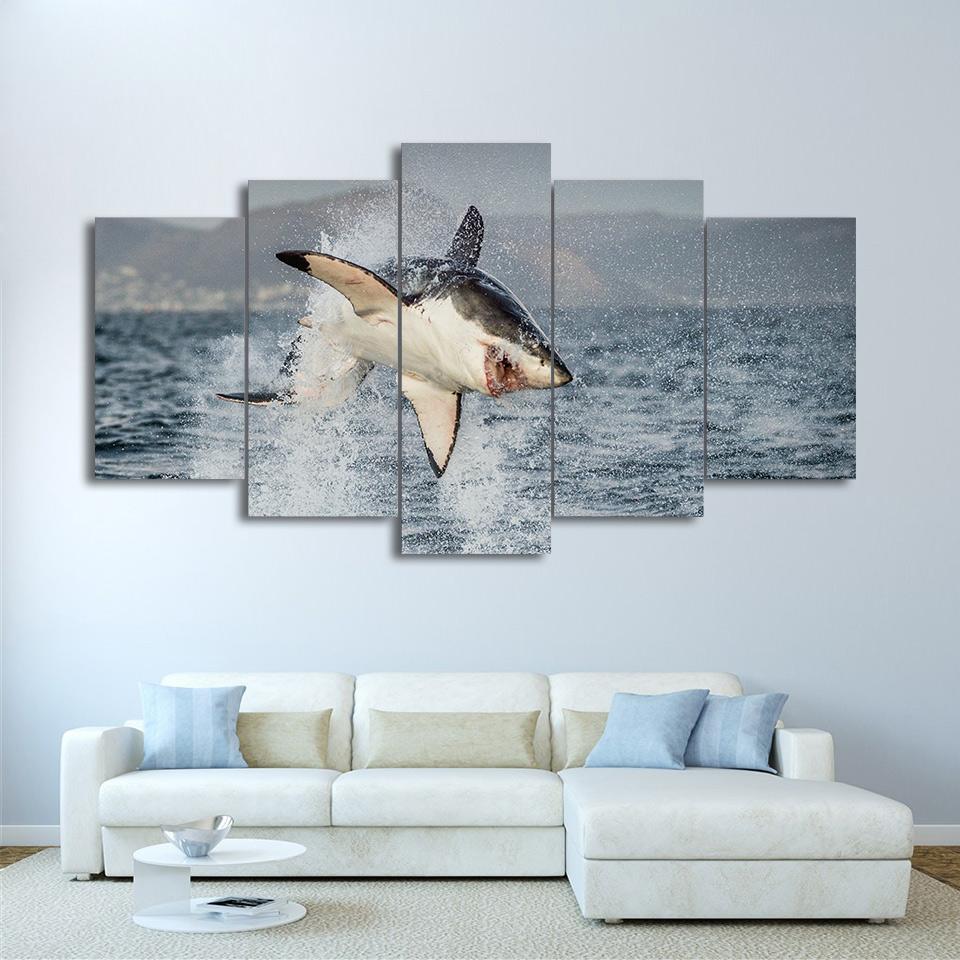 Ocean shark jumps - Animal 5 Panel Canvas Art Wall Decor Ocean shark jumps - Animal 5 Panel Canvas Art Wall Decor