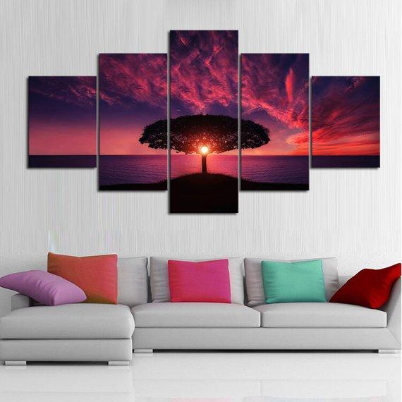 Oceanview Sunset - Nature 5 Panel Canvas Art Wall Decor Oceanview Sunset - Nature 5 Panel Canvas Art Wall Decor