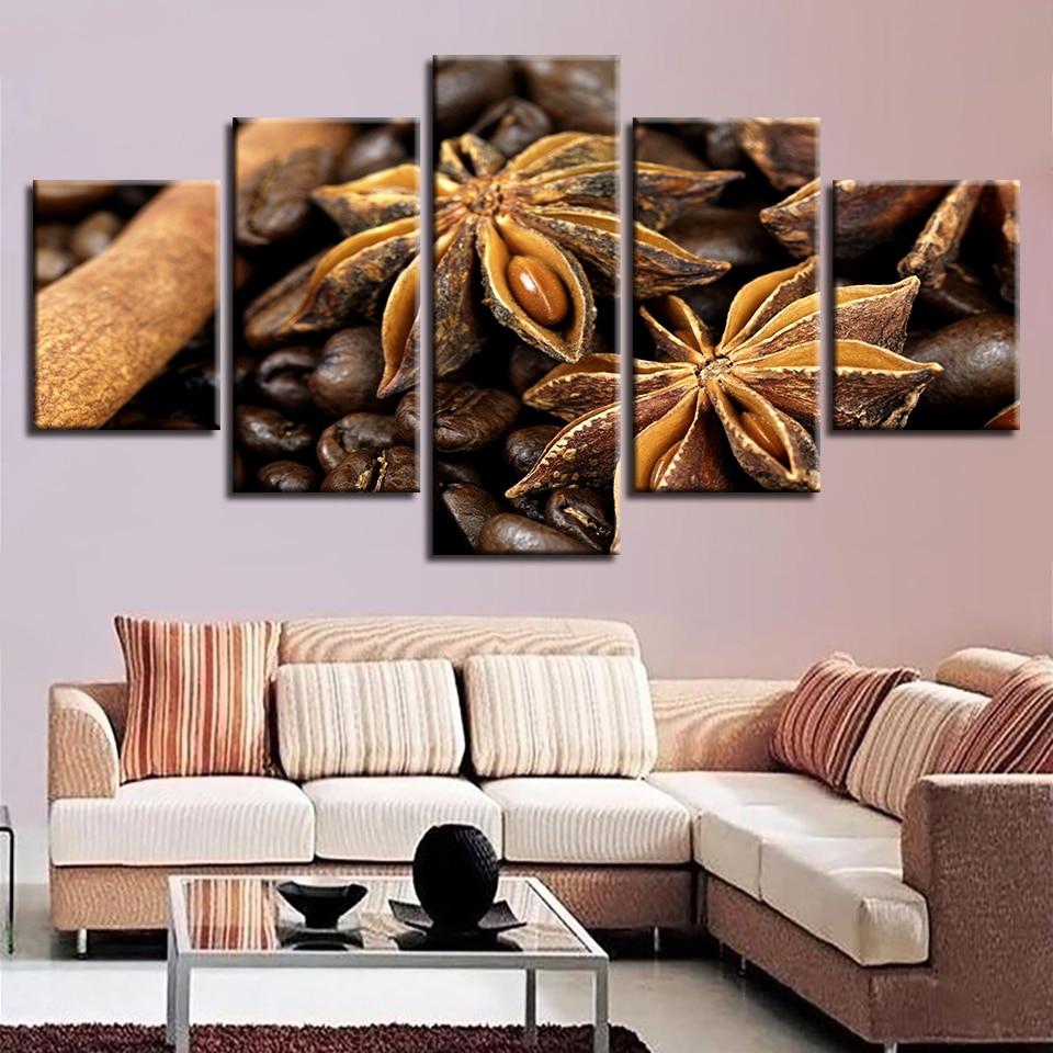 Octagon Spices And Coffee Bean - Nature 5 Panel Canvas Art Wall Decor Octagon Spices And Coffee Bean - Nature 5 Panel Canvas Art Wall Decor