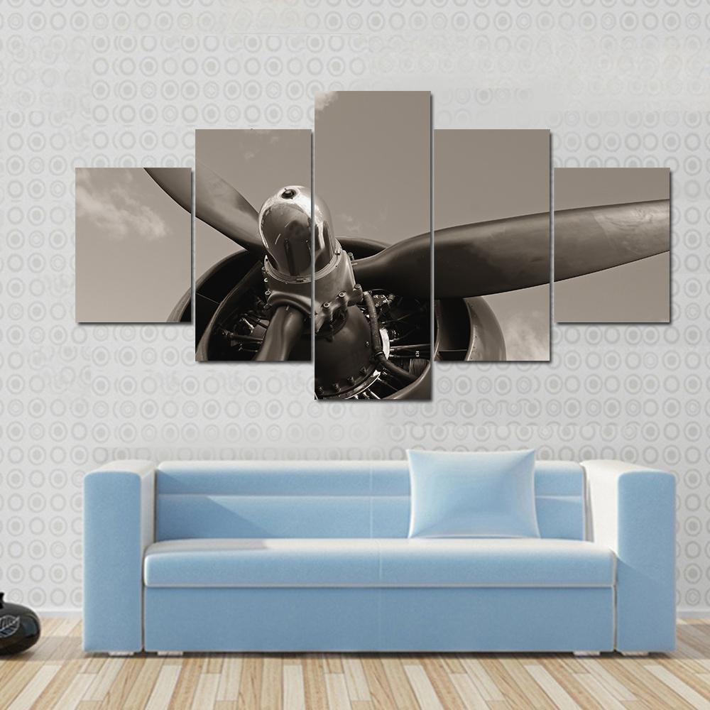 Old Airplane Propeller - Automative 5 Panel Canvas Art Wall Decor Old Airplane Propeller - Automative 5 Panel Canvas Art Wall Decor