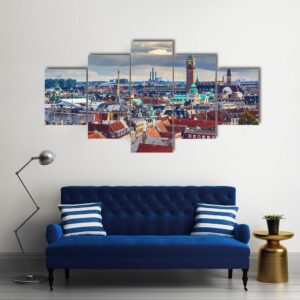 Old City Skyline Of Copenhagen - Nature 5 Panel Canvas Art Wall Decor