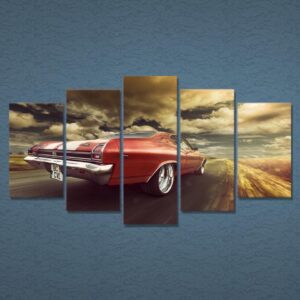 Old School Vintage Red Ca - Automative 5 Panel Canvas Art Wall Decor