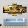 Old Scottish Castle In Distressed Vintage Style - Nature 5 Panel Canvas Art Wall Decor