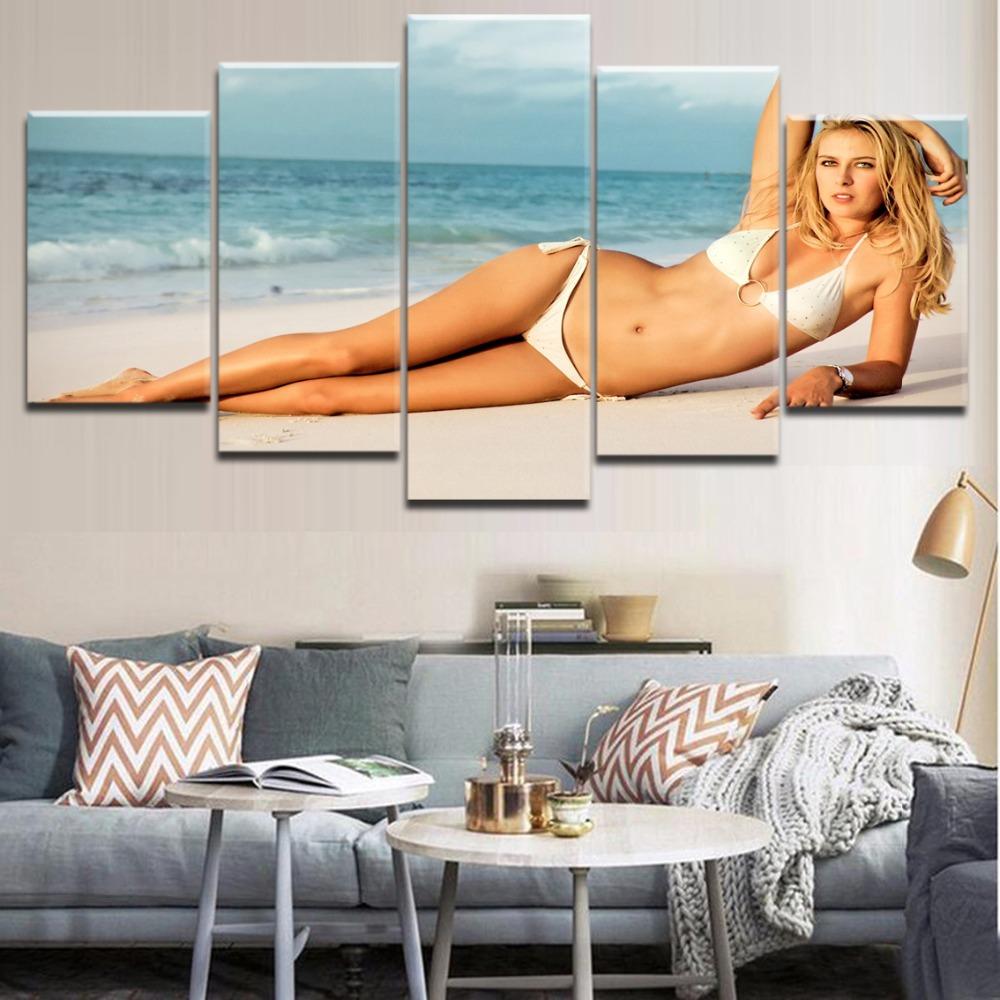 On The Beach Sexy Maria Sharapova Bikini Beauty - Abstract 5 Panel Canvas Art Wall Decor On The Beach Sexy Maria Sharapova Bikini Beauty - Abstract 5 Panel Canvas Art Wall Decor