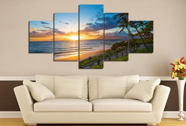 On The Boardwalk During Sunset Sunrise - Nature 5 Panel Canvas Art Wall Decor On The Boardwalk During Sunset Sunrise - Nature 5 Panel Canvas Art Wall Decor