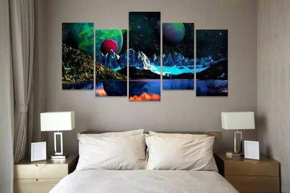 Outter World Aurora Borealis - Space 5 Panel Canvas Art Wall Decor Outter World Aurora Borealis - Space 5 Panel Canvas Art Wall Decor