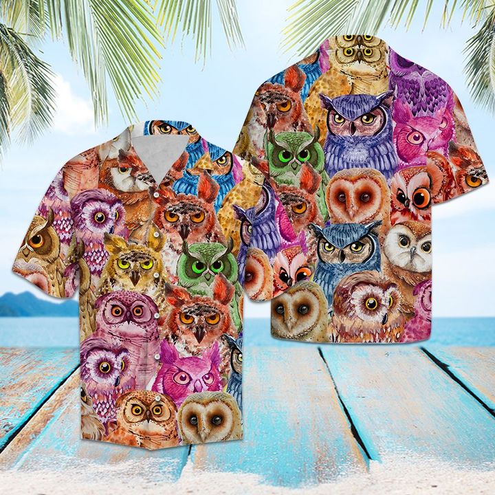 Owl Color Hawaiian Shirt Summer Button Up Owl Color Hawaiian Shirt Summer Button Up
