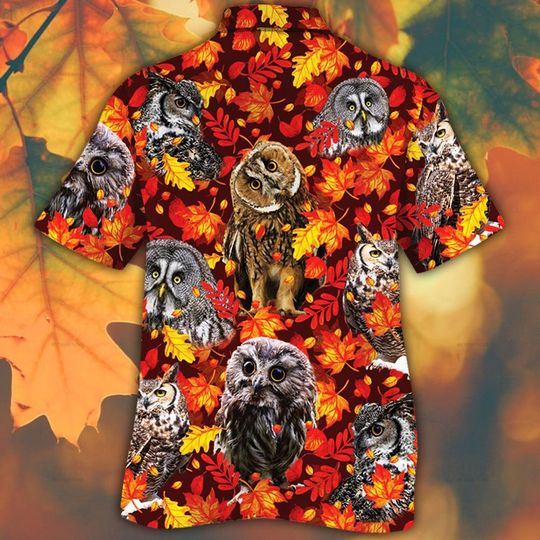 Owl Horse Lovers Autumn Red Leaves Hawaiian Shirt Owl Horse Lovers Autumn Red Leaves Hawaiian Shirt