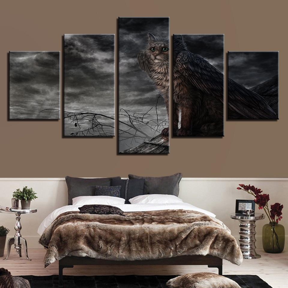 Owl Night - Animal 5 Panel Canvas Art Wall Decor Owl Night - Animal 5 Panel Canvas Art Wall Decor