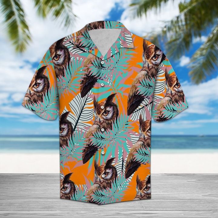 Owl Tropical Pattern Hawaiian Shirt Summer Button Up Owl Tropical Pattern Hawaiian Shirt Summer Button Up