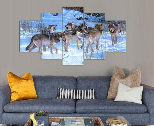 Pack Of Wolves Wolf - Animal 5 Panel Canvas Art Wall Decor Pack Of Wolves Wolf - Animal 5 Panel Canvas Art Wall Decor
