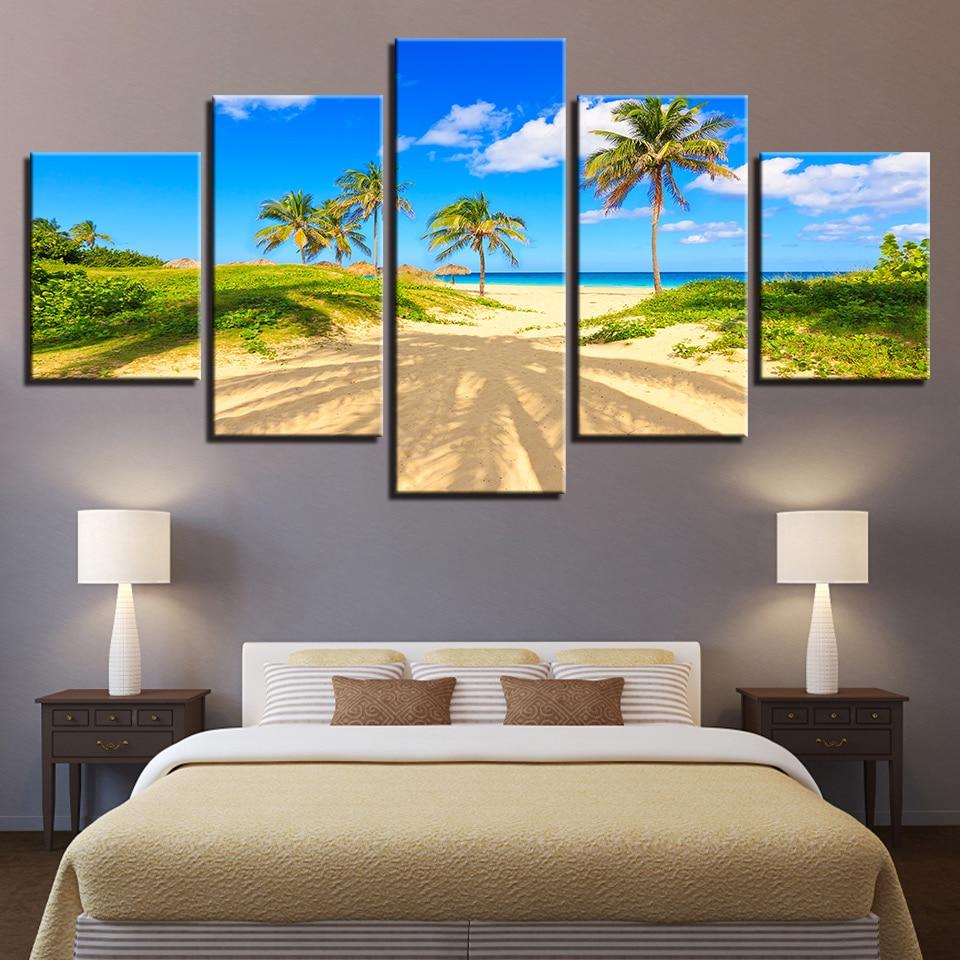 Palm Tree Beach 2 - Space 5 Panel Canvas Art Wall Decor Palm Tree Beach 2 - Space 5 Panel Canvas Art Wall Decor