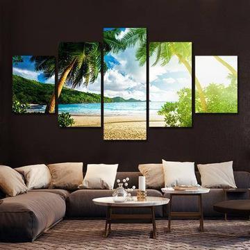 Palm Tree Beach - Nature 5 Panel Canvas Art Wall Decor Palm Tree Beach - Nature 5 Panel Canvas Art Wall Decor