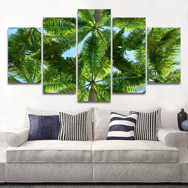 Palm Tree Landscape Beach Modular - Nature 5 Panel Canvas Art Wall Decor Palm Tree Landscape Beach Modular - Nature 5 Panel Canvas Art Wall Decor