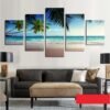Palm Trees And Turquiose Water Paradise - Space 5 Panel Canvas Art Wall Decor