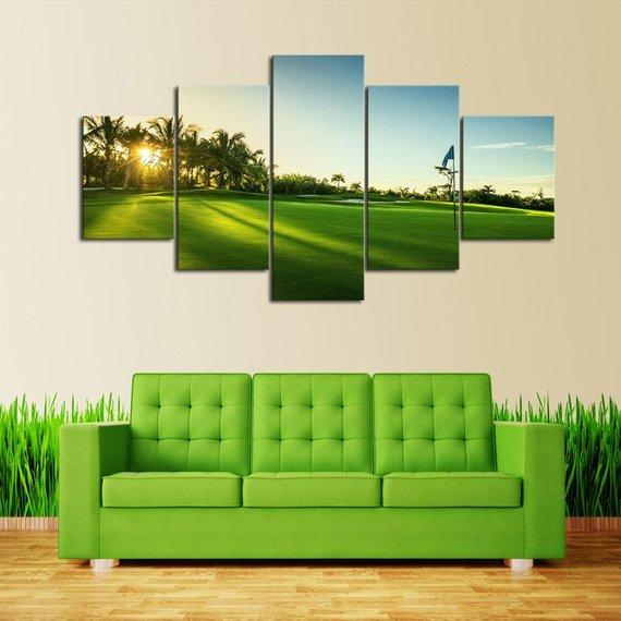 Palms On Hole 9 - Sport 5 Panel Canvas Art Wall Decor Palms On Hole 9 - Sport 5 Panel Canvas Art Wall Decor
