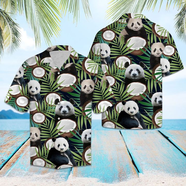 Panda Coconut Tropical Hawaiian Shirt Summer Button Up Panda Coconut Tropical Hawaiian Shirt Summer Button Up