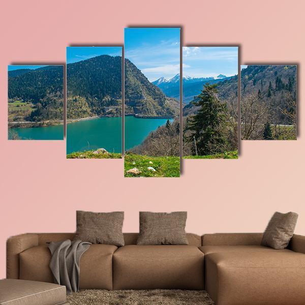 Panoramic View Of Plastiras Lake In Central Greece - Nature 5 Panel Canvas Art Wall Decor Panoramic View Of Plastiras Lake In Central Greece - Nature 5 Panel Canvas Art Wall Decor