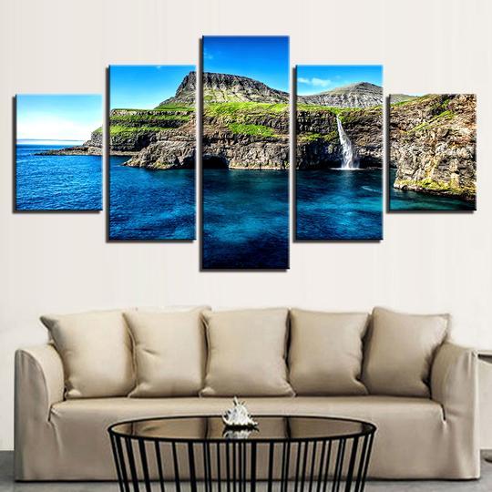 Paradise Is An Island Alpine Waterfall - Space 5 Panel Canvas Art Wall Decor Paradise Is An Island Alpine Waterfall - Space 5 Panel Canvas Art Wall Decor