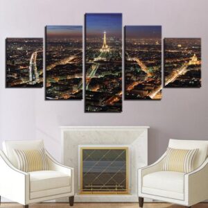 Paris At Night - Nature 5 Panel Canvas Art Wall Decor