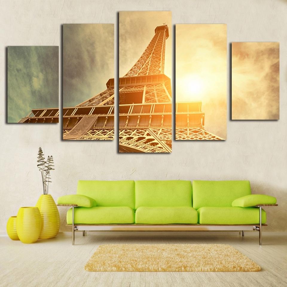 Paris Eiffel Tower Sunset - Nature 5 Panel Canvas Art Wall Decor Paris Eiffel Tower Sunset - Nature 5 Panel Canvas Art Wall Decor