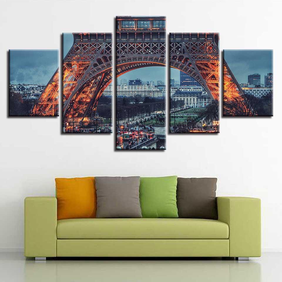 Paris Iron Tower Night View - Nature 5 Panel Canvas Art Wall Decor Paris Iron Tower Night View - Nature 5 Panel Canvas Art Wall Decor