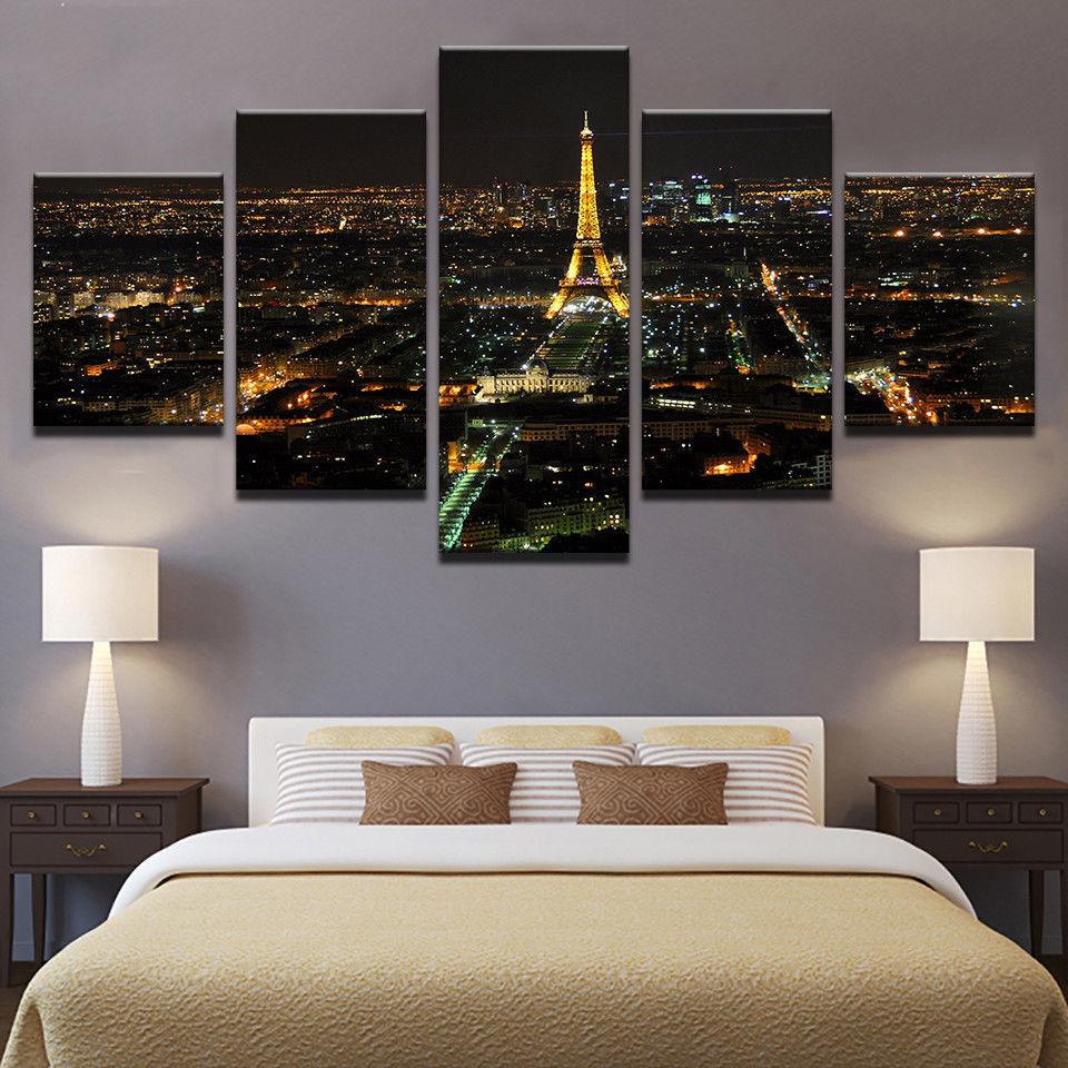 Paris Night City Eiffel Tower - Nature 5 Panel Canvas Art Wall Decor Paris Night City Eiffel Tower - Nature 5 Panel Canvas Art Wall Decor