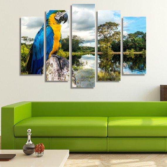 Parrot Macaw In Pantanal Brazil - Animal 5 Panel Canvas Art Wall Decor Parrot Macaw In Pantanal Brazil - Animal 5 Panel Canvas Art Wall Decor